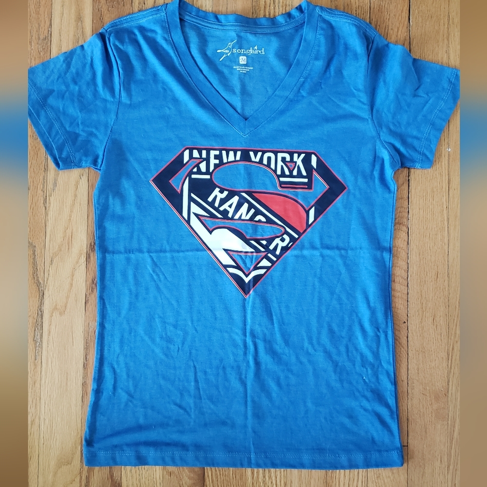 Songbird New York Rangers Super Hero V-Neck Tee, Size M